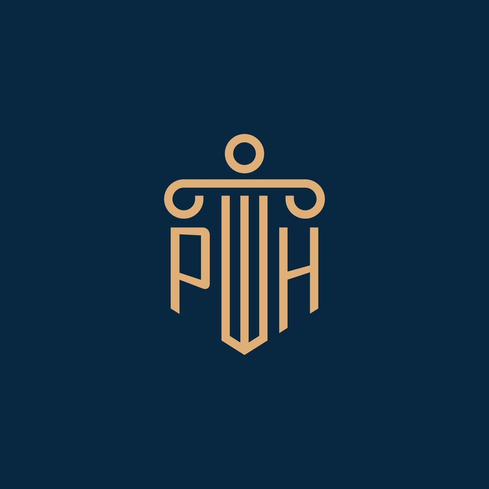 ph initial pour le logo du cabinet d'avocats, logo de l'avocat avec pilier vecteur