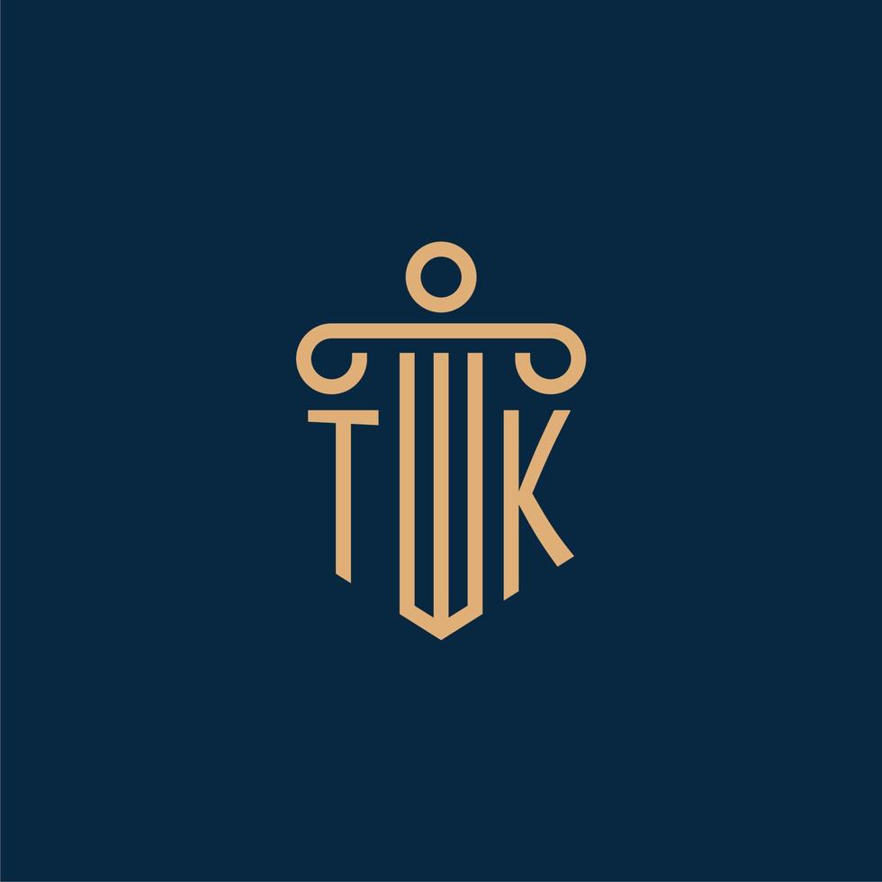 tk initial pour le logo du cabinet d'avocats, logo de l'avocat avec pilier vecteur