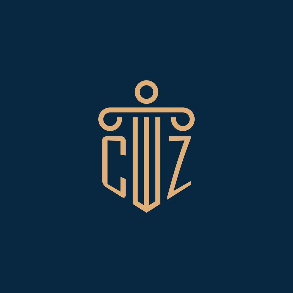 cz initial pour le logo du cabinet d'avocats, logo de l'avocat avec pilier vecteur