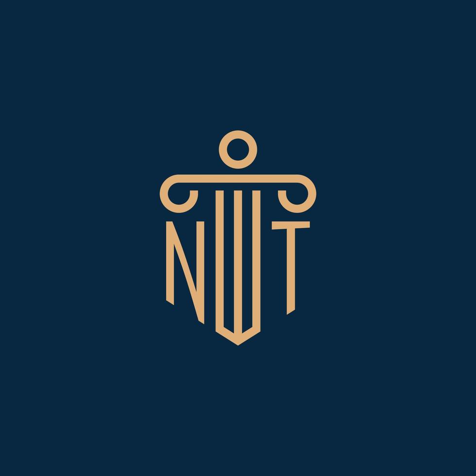 nt initial pour le logo du cabinet d'avocats, logo de l'avocat avec pilier vecteur