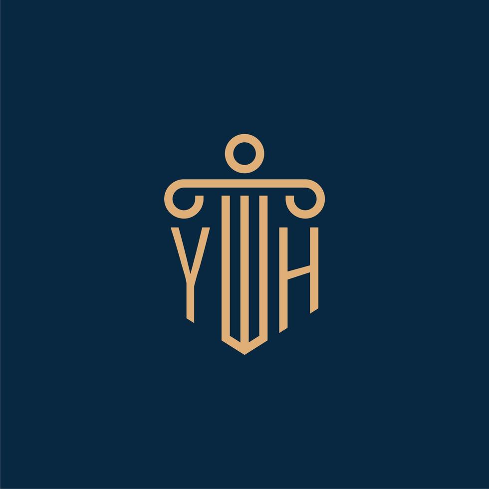 yh initiale pour le logo du cabinet d'avocats, logo de l'avocat avec pilier vecteur