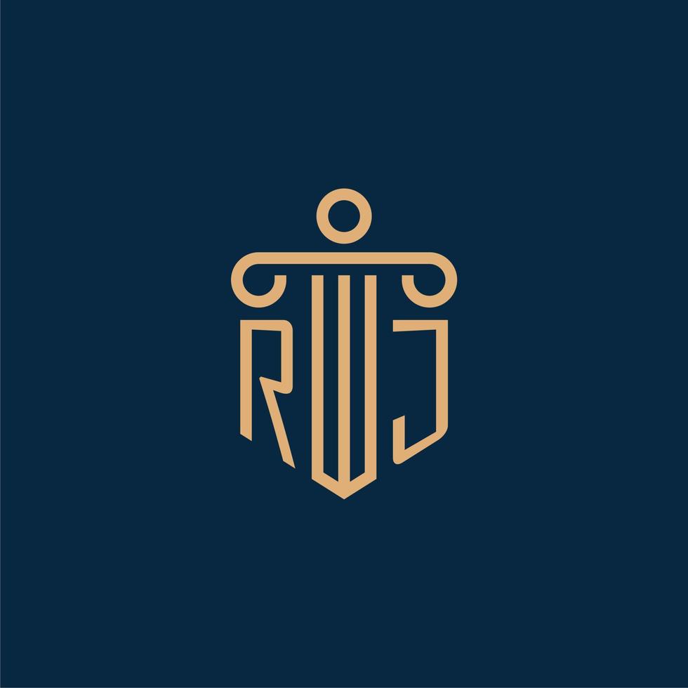 rj initial pour le logo du cabinet d'avocats, logo de l'avocat avec pilier vecteur