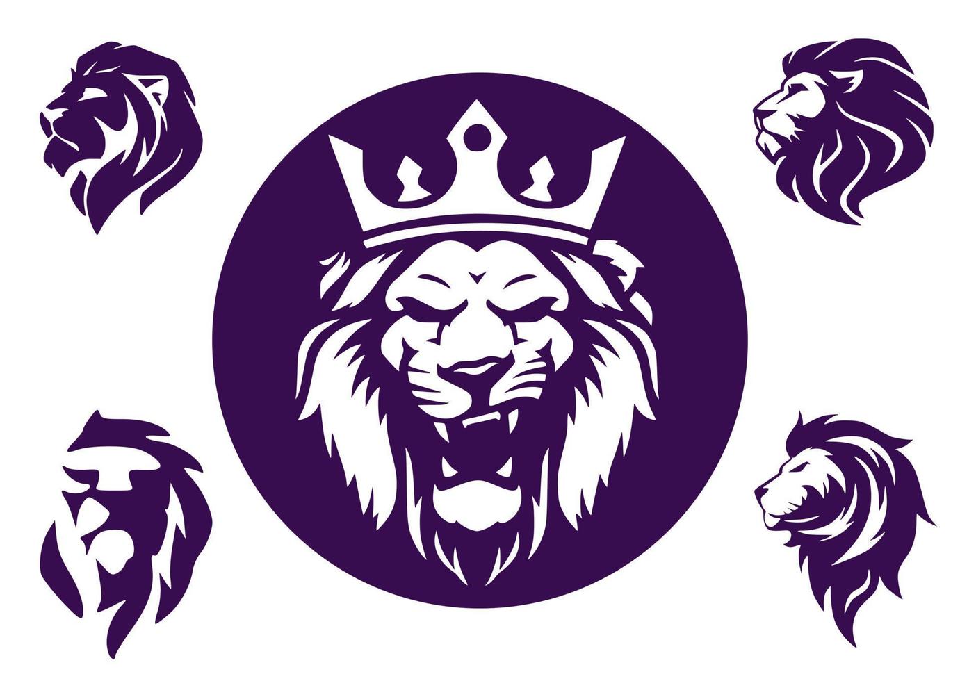 ensemble de cinq silhouettes de tête de lion pour emblème vecteur