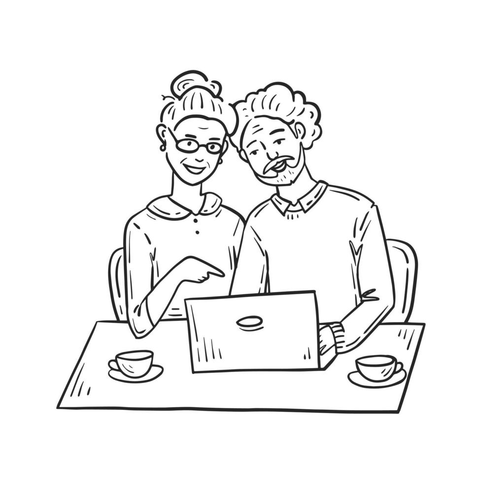 couple de personnes âgées avec illustration vectorielle ordinateur vecteur