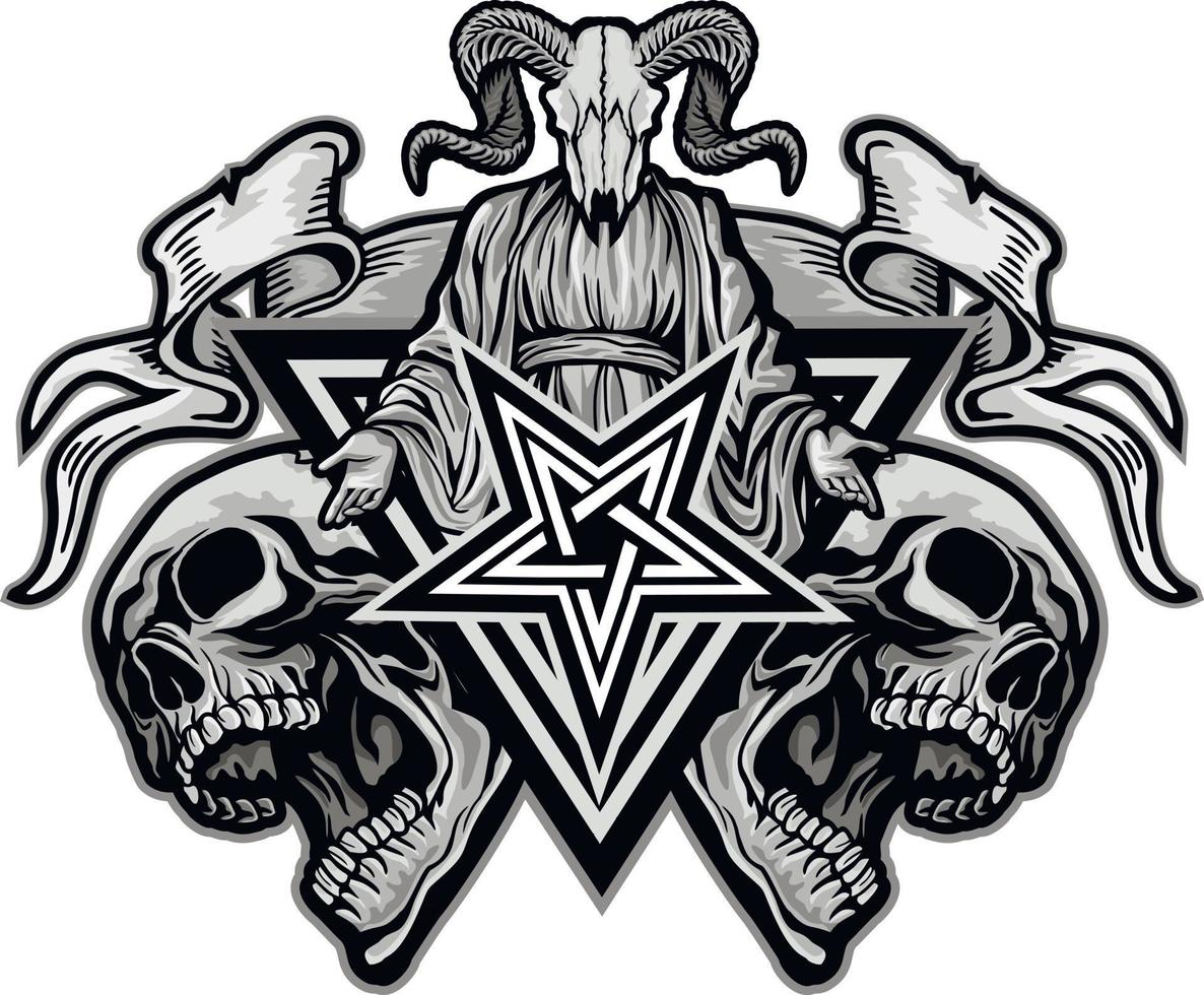 signe gothique avec crâne et squelette, t-shirts design vintage grunge vecteur