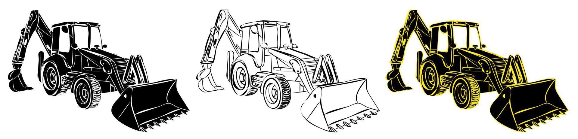 tracteur de matériel de construction dans le style linéaire de croquis. machines et équipements industriels. vecteur isolé sur blanc