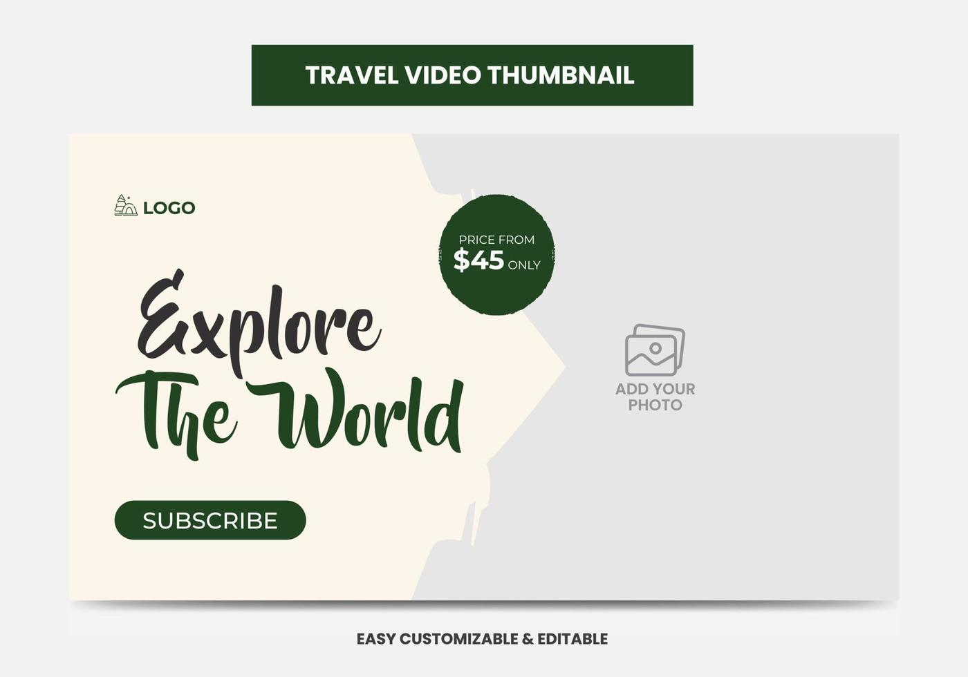 vignette vidéo et bannière web de l'agence de voyages. miniature de la vidéo sur les médias sociaux du service de marketing touristique vecteur