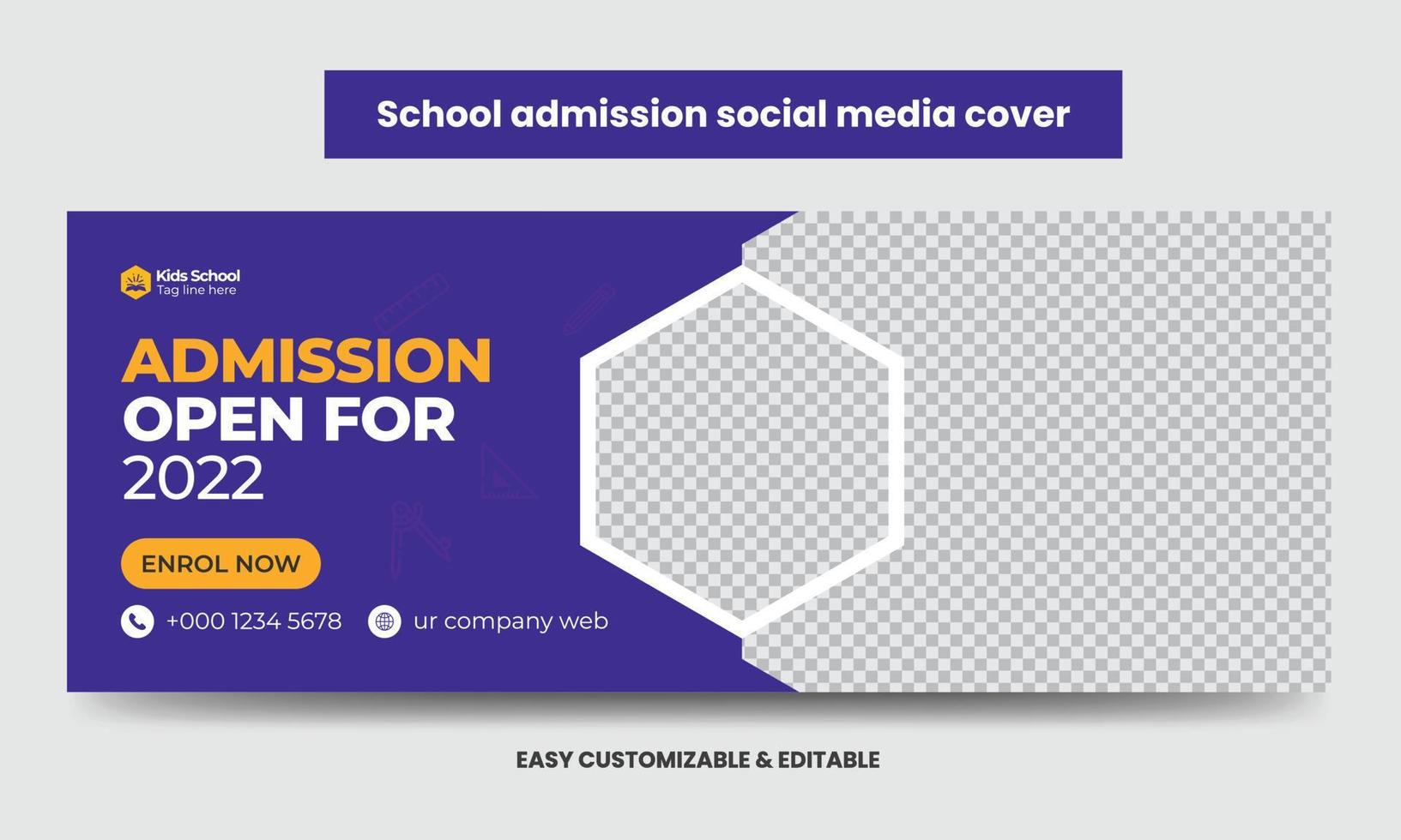 conception de modèle de photo de couverture de médias sociaux d'éducation d'admission à l'école junior. bannière web de calendrier d'admission à l'école vecteur