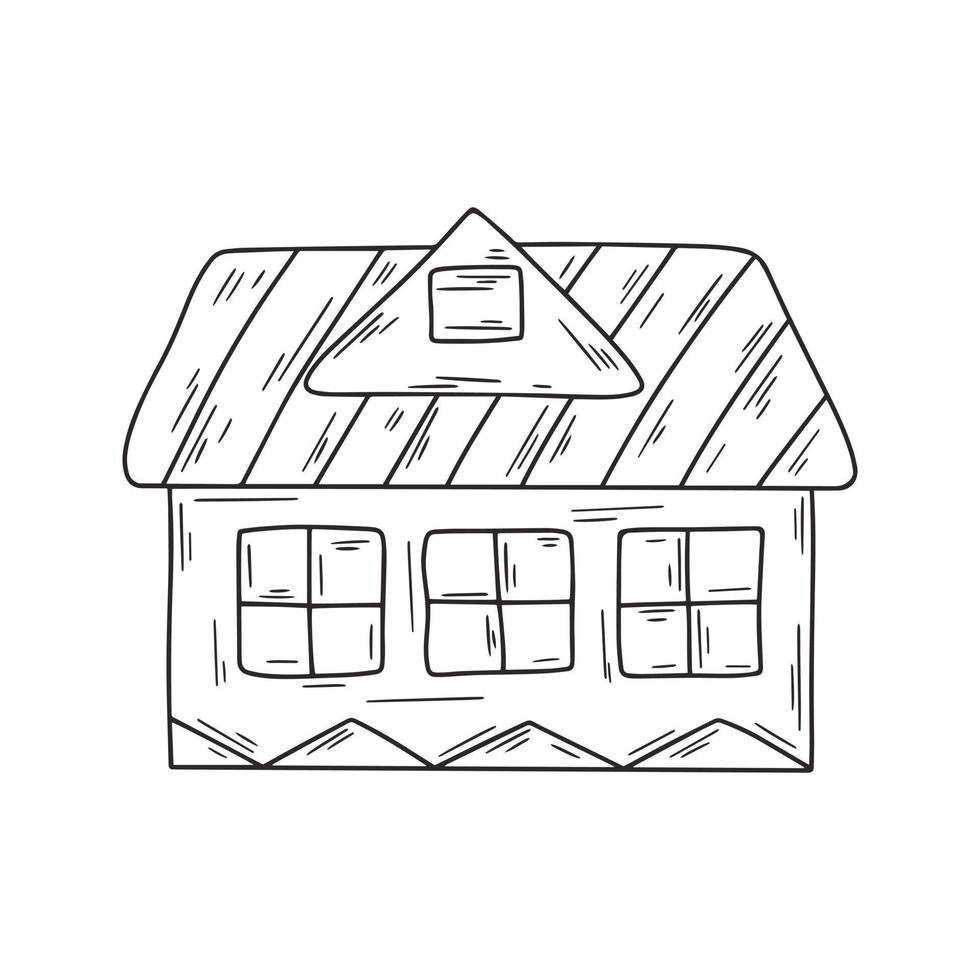 illustration simple de maison. dessin au trait chalet rustique en bois vecteur