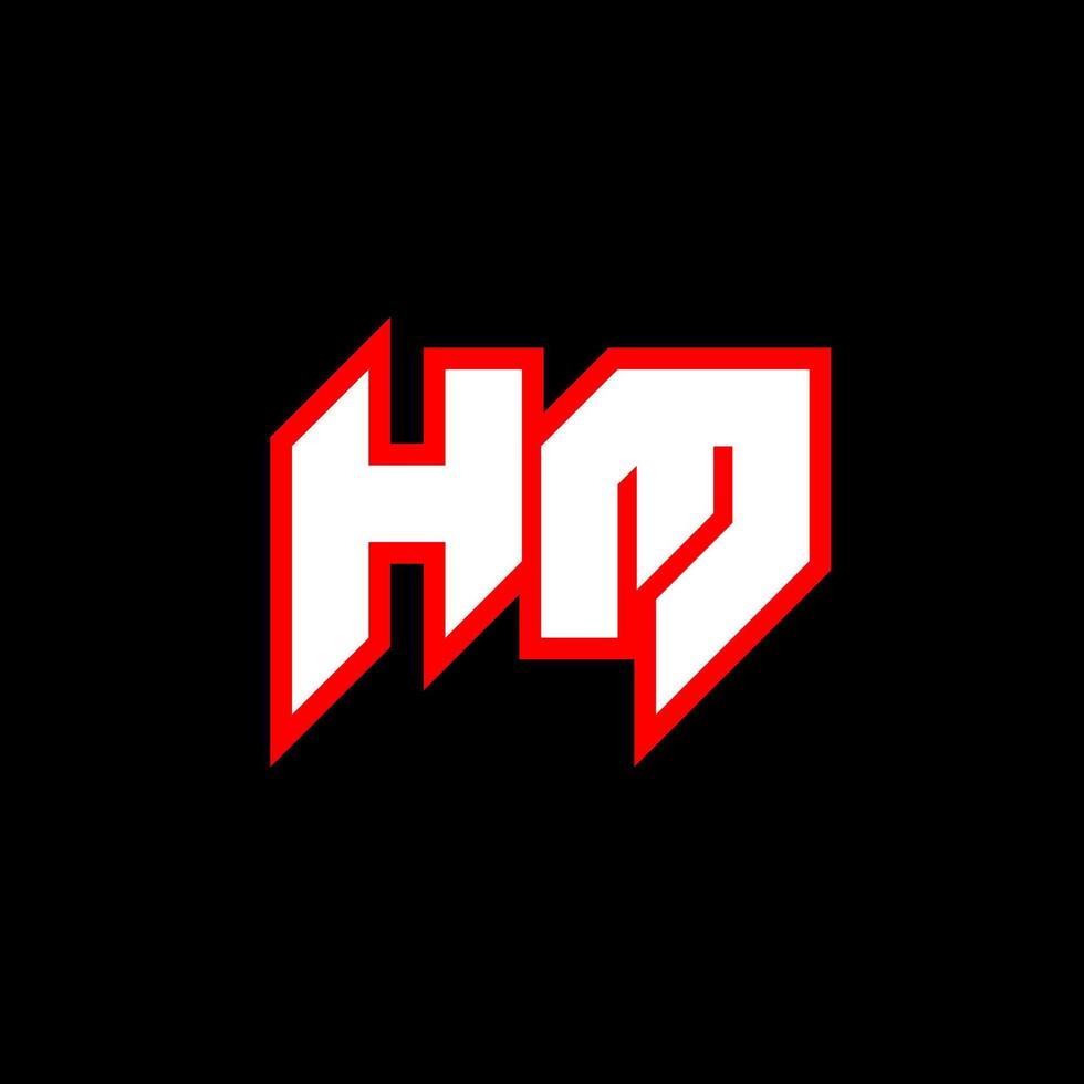 création de logo hm, conception initiale de la lettre hm avec style science-fiction. logo hm pour le jeu, l'esport, la technologie, le numérique, la communauté ou l'entreprise. police de l'alphabet italique moderne hm sport. polices de style urbain de typographie. vecteur