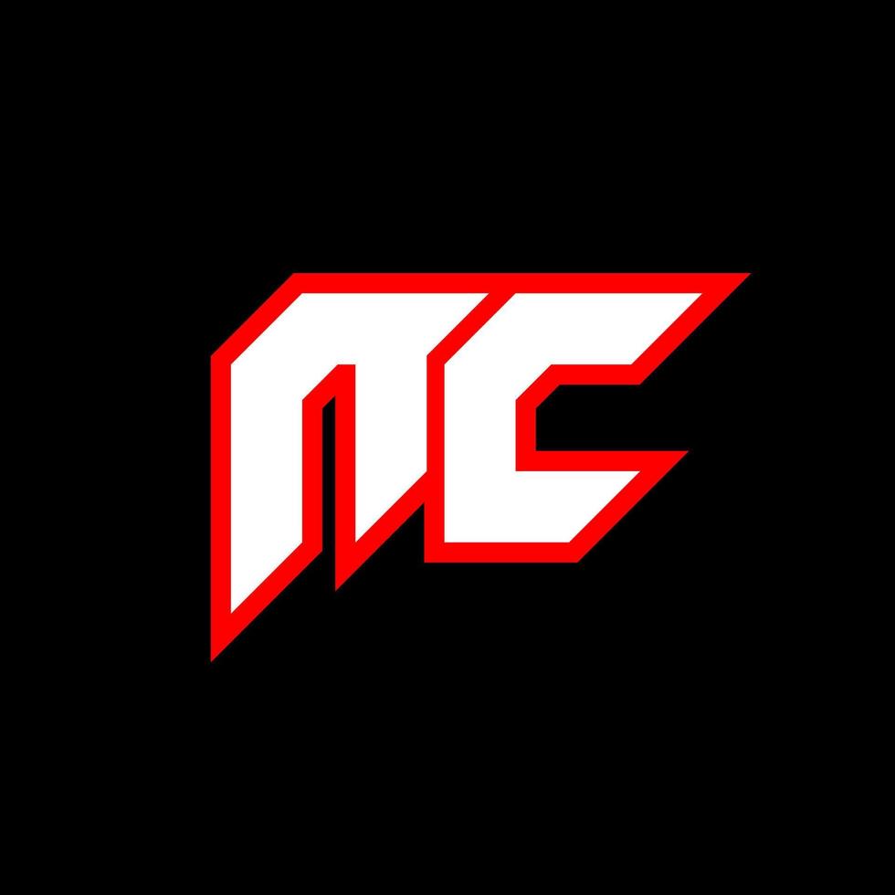 création de logo nc, conception initiale de lettre nc avec style science-fiction. logo nc pour le jeu, l'esport, la technologie, le numérique, la communauté ou l'entreprise. police de l'alphabet italique moderne nc sport. polices de style urbain de typographie. vecteur