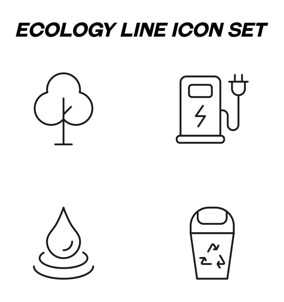 signes monochromes simples dessinés avec une fine ligne noire. icône de ligne vectorielle sertie de symboles d'arbre, station-service, eau, recyclage des déchets vecteur