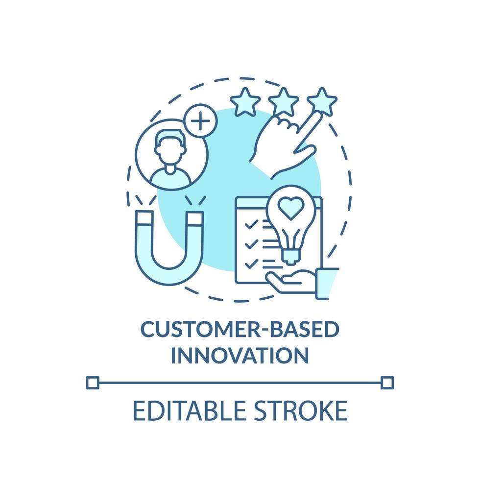 icône de concept turquoise d'innovation basée sur le client. illustration de ligne mince d'idée abstraite d'aspect de gestion de l'innovation future. dessin de contour isolé. trait modifiable. vecteur