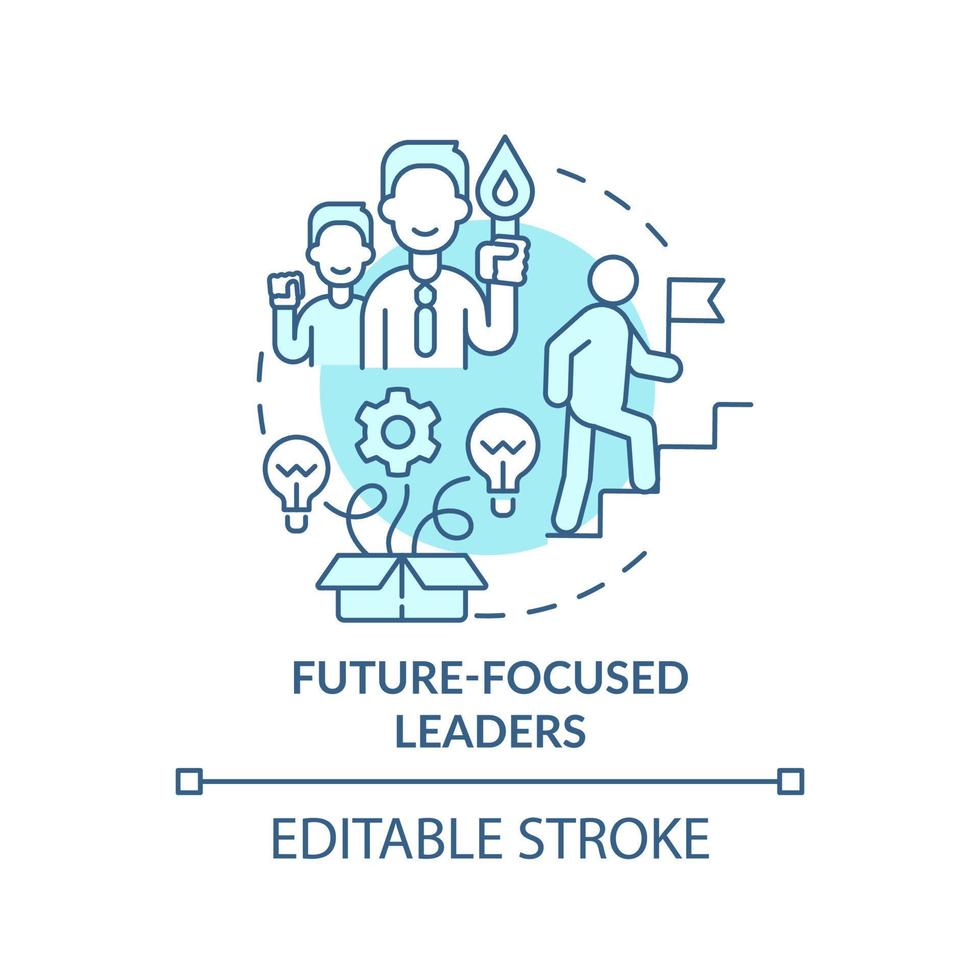 icône de concept turquoise de leaders axés sur l'avenir. principe de gestion de l'innovation idée abstraite illustration en ligne mince. dessin de contour isolé. trait modifiable. vecteur
