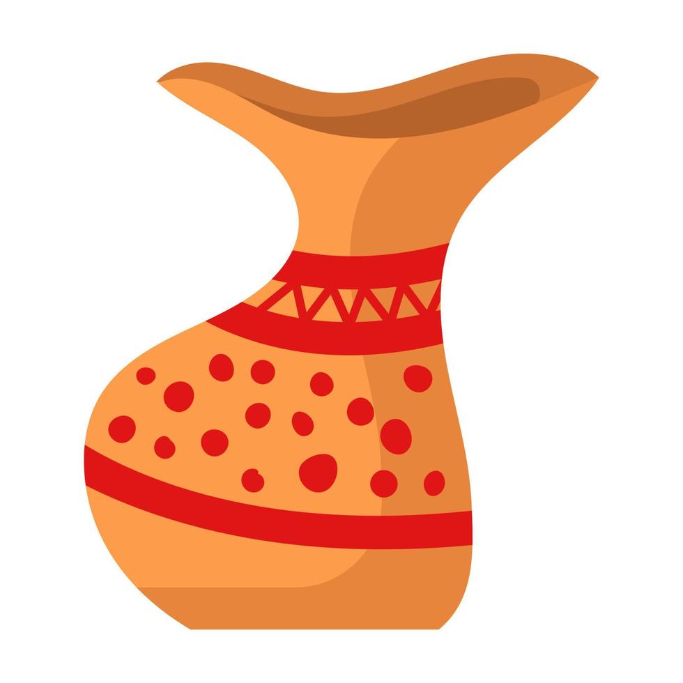poterie en argile rustique et pot ou cruche marron avec des décorations de motifs. ancien ustensile fait main et objet grec en céramique. forme de pichet et illustration vectorielle d'icône en faïence vintage vecteur