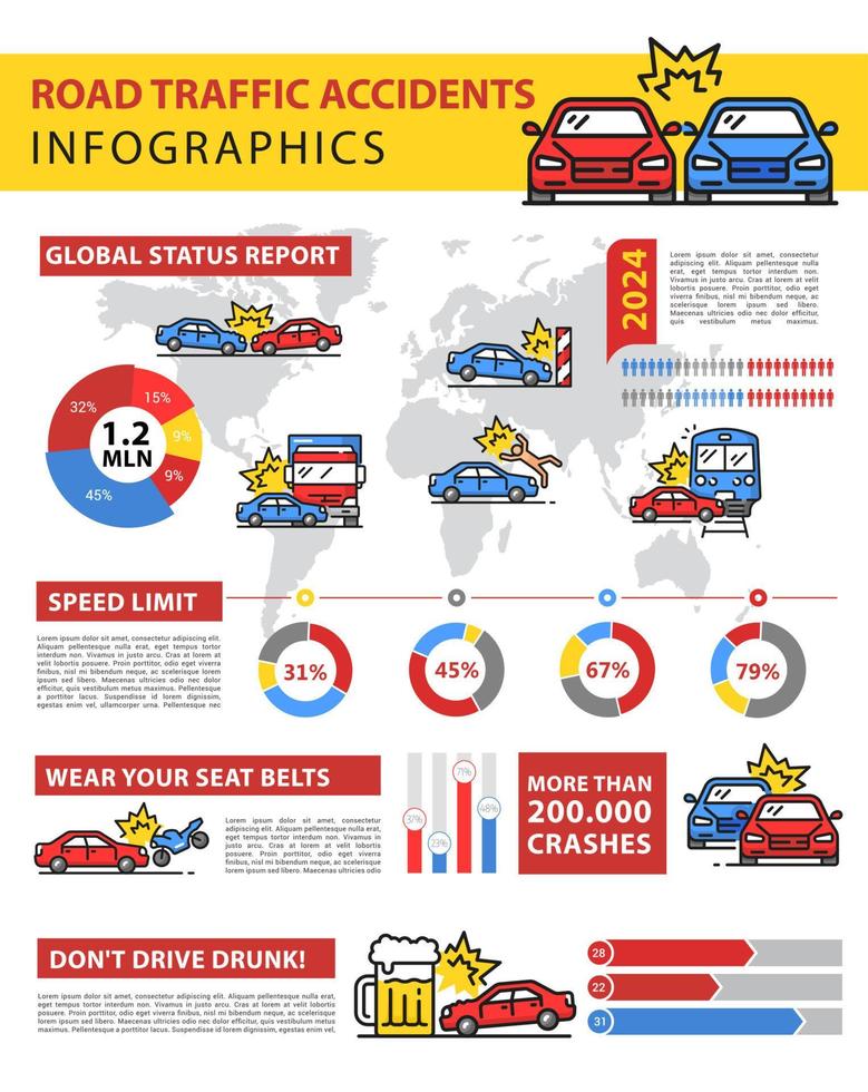 infographie sur les accidents de la route, informations sur les accidents de voiture vecteur