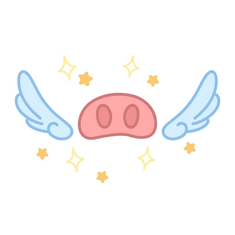 museau de porc avec des ailes. élément kawaii pour la conception. autocollant mignon en style cartoon. illustration fantastique. vecteur isolé sur fond blanc.