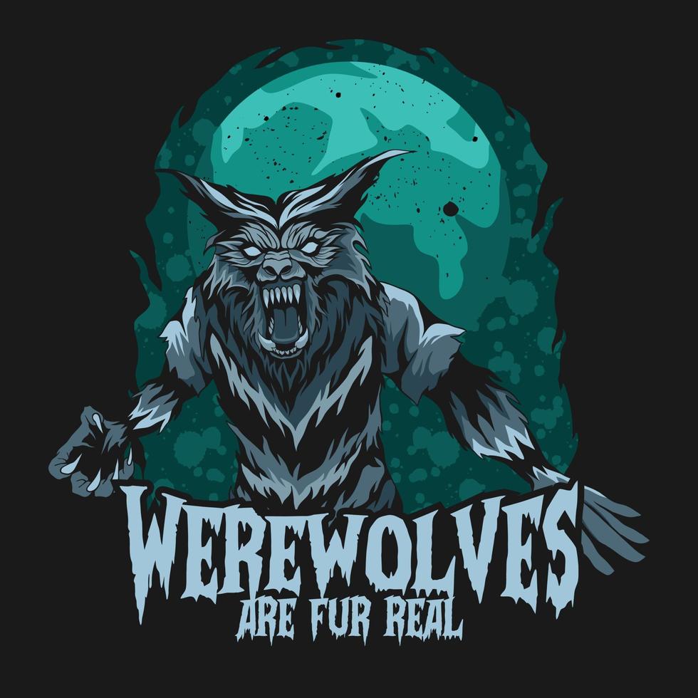 les loups-garous sont de la vraie fourrure, la conception de t-shirts d'halloween, l'arrière-plan effrayant d'illustration d'halloween vecteur