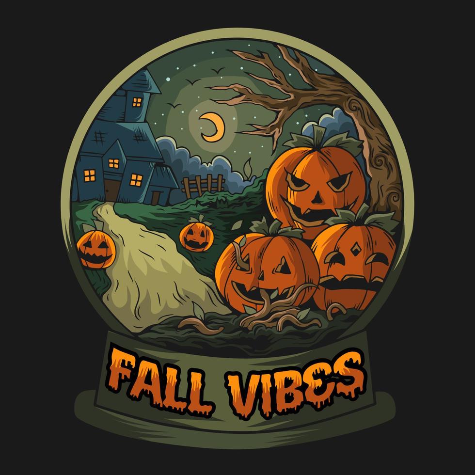 citrouille monstre vibes d'automne, conception de tshirt halloween, fond d'illustration halloween effrayant vecteur