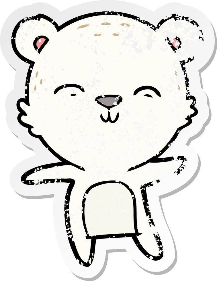 autocollant en détresse d'un dessin animé heureux ours polaire dansant vecteur