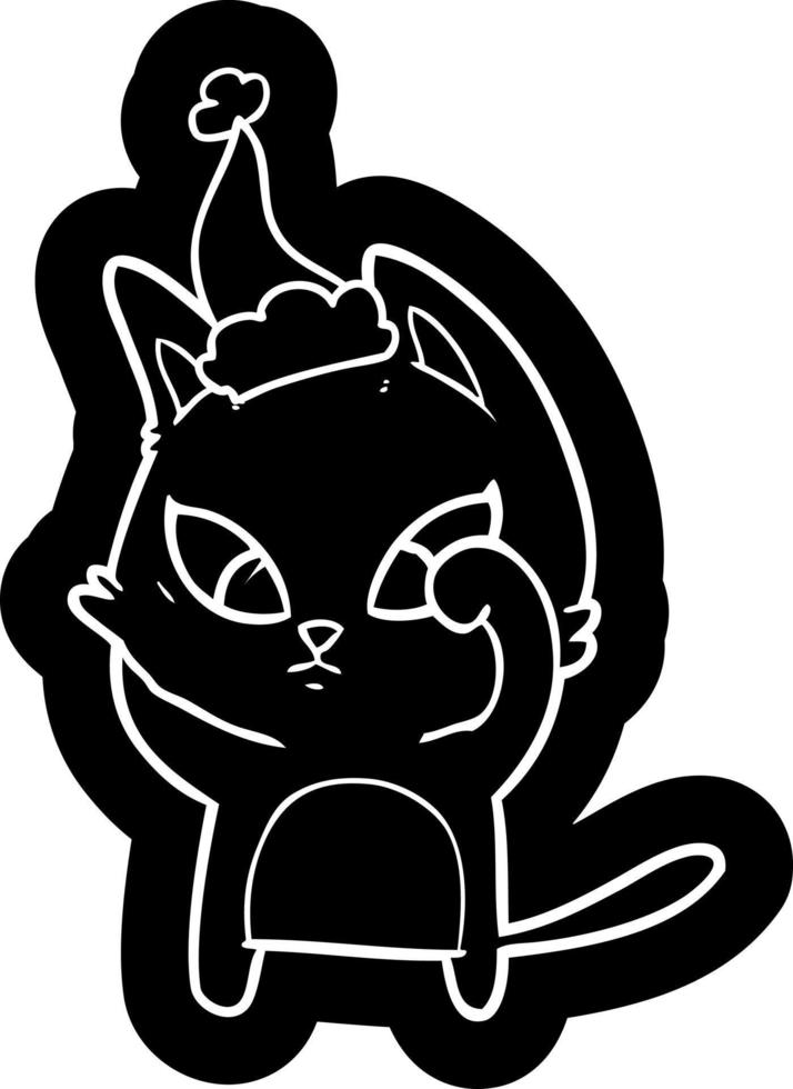 icône de dessin animé confus d'un chat portant un bonnet de noel vecteur