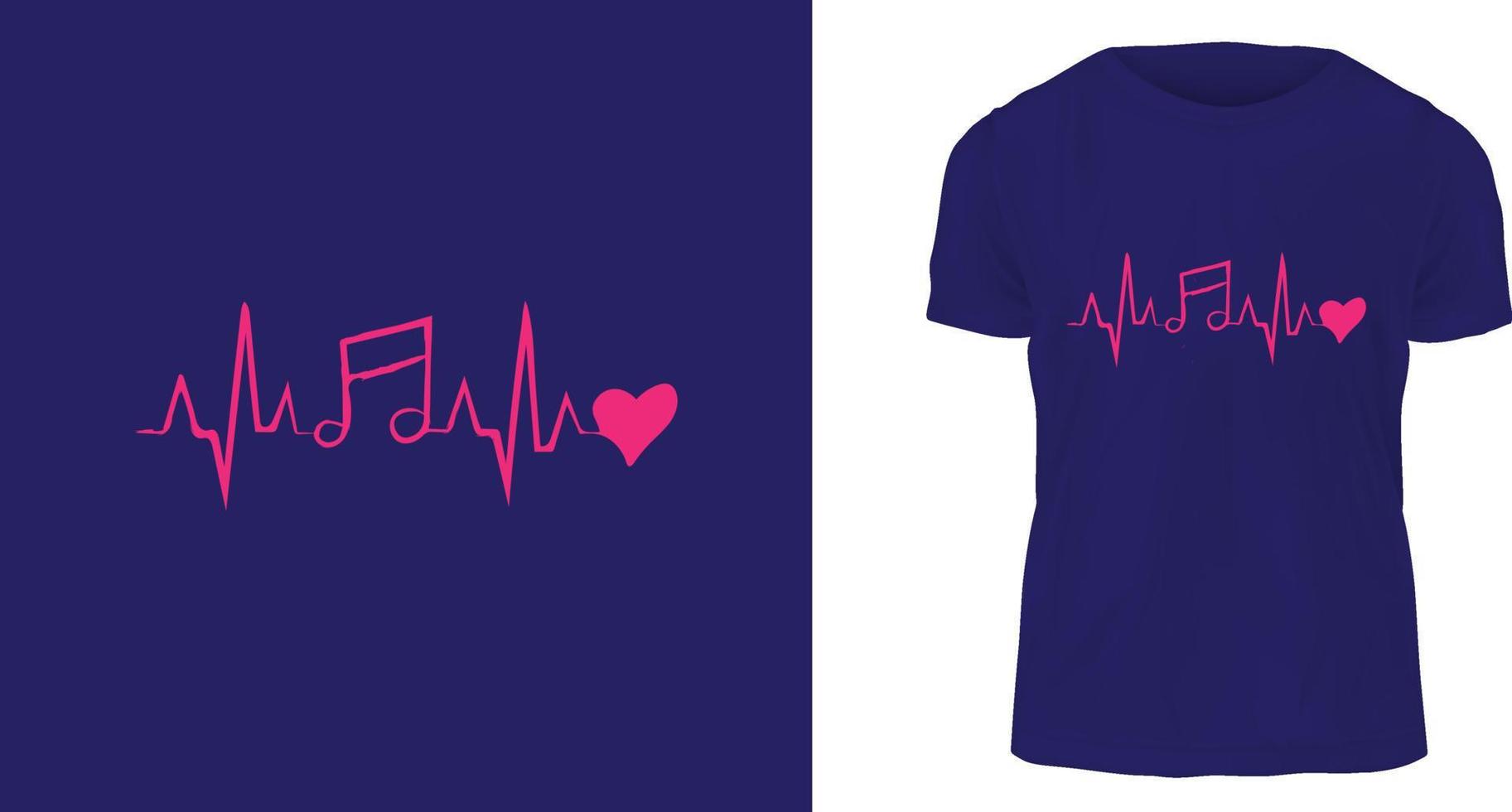 concept de design de t-shirt, rythme cardiaque, musique, amour vecteur