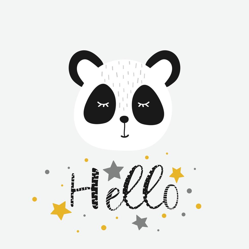 visage de panda de dessin animé mignon dessiné à la main. utiliser pour la conception d'impression, les affiches pour enfants, les vêtements pour enfants à la mode. vecteur