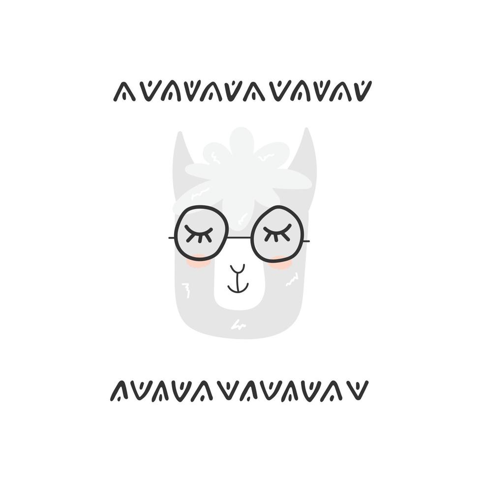 lama de dessin animé mignon avec des lunettes. imprimé bébé alpaga pour chambre d'enfant, vêtements pour enfants, affiche, carte postale. illustration vectorielle vecteur