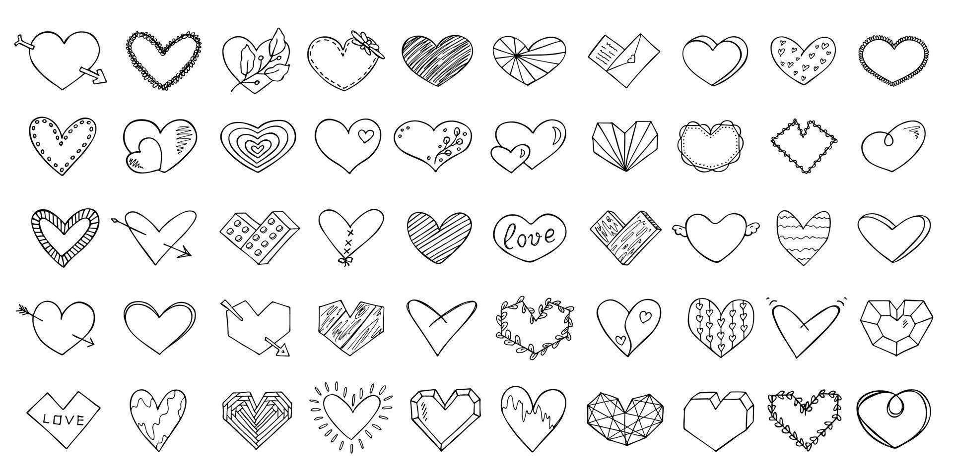 ensemble d'illustration de coeur simple dessinés à la main. mignon coeur doodle saint valentin vecteur