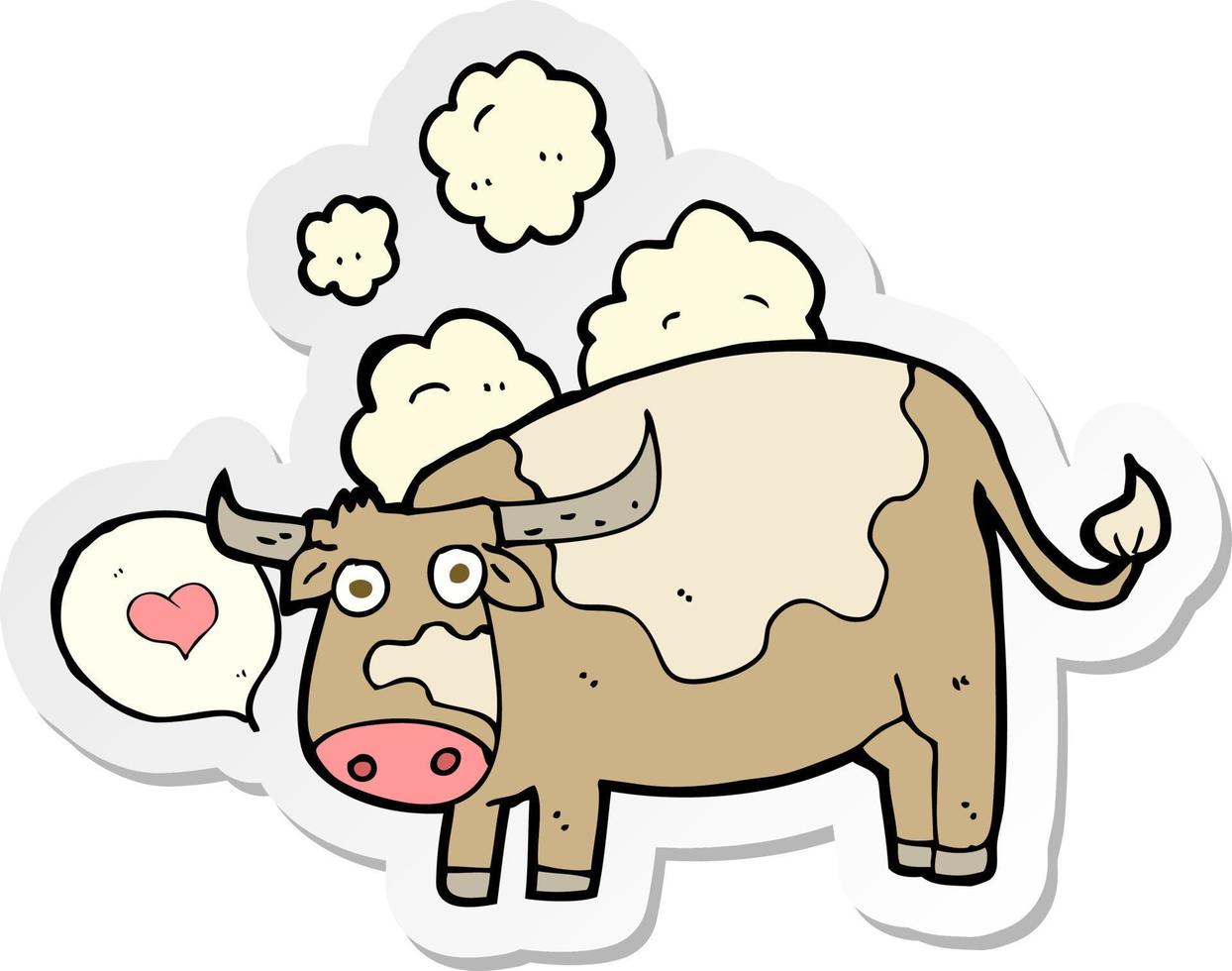 autocollant d'une vache dessinée avec un coeur d'amour vecteur