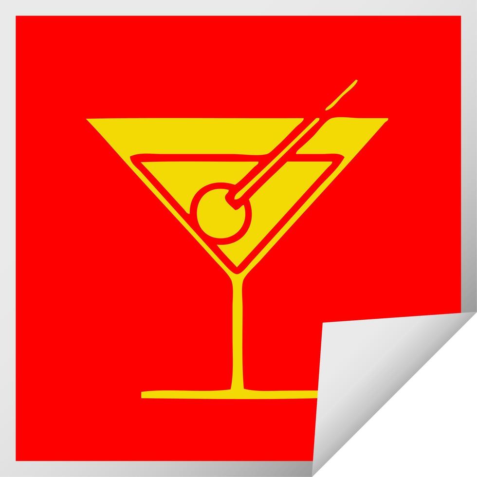 autocollant peeling carré dessin animé fantaisie cocktail vecteur