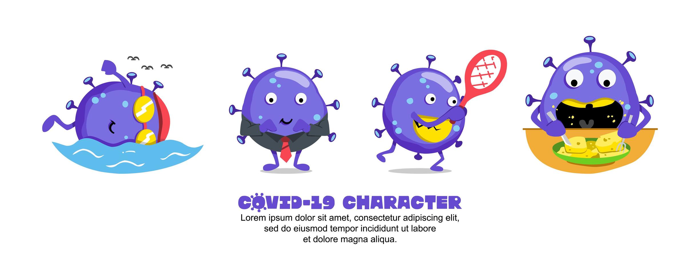 Ensemble de conception d'emoji de dessin animé de coronavirus bleu covid-19 actif vecteur