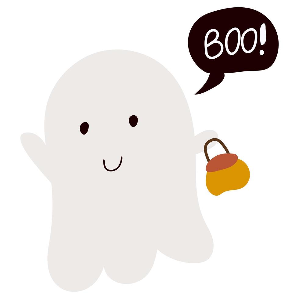 mignon dessin animé doodle fantôme dessiné à la main avec ampoule boo pour les vacances d'halloween. élément graphique de conception unique. vecteur