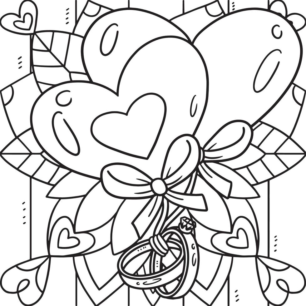 Coloriage Anneau De Mariage Lié Au Ballon Coeur vecteur