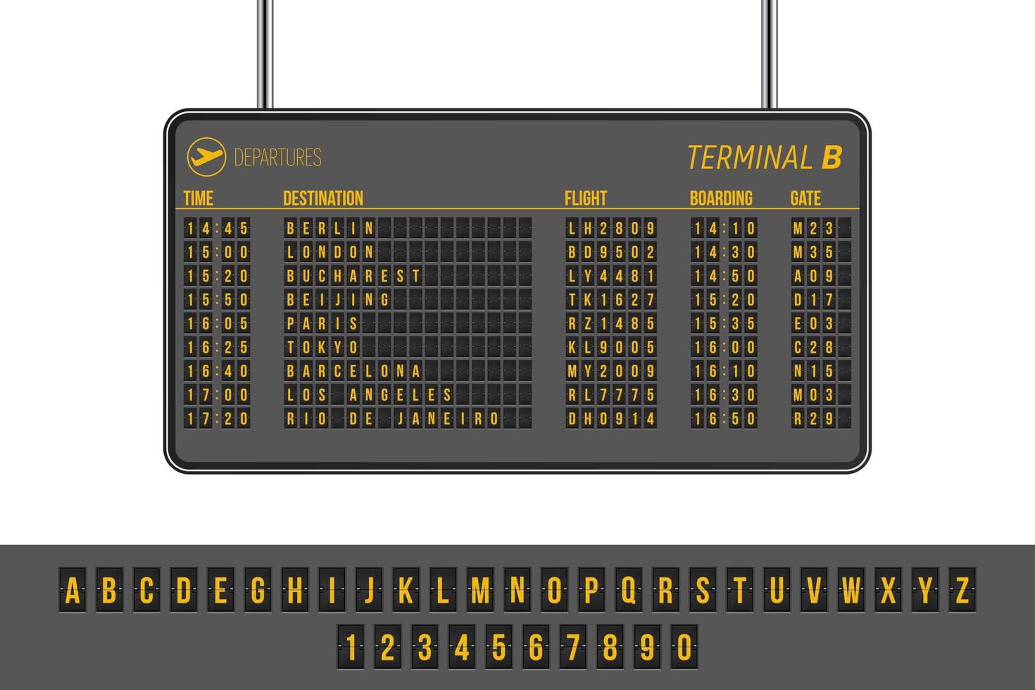 panneau d'information sur les départs de l'aéroport vecteur