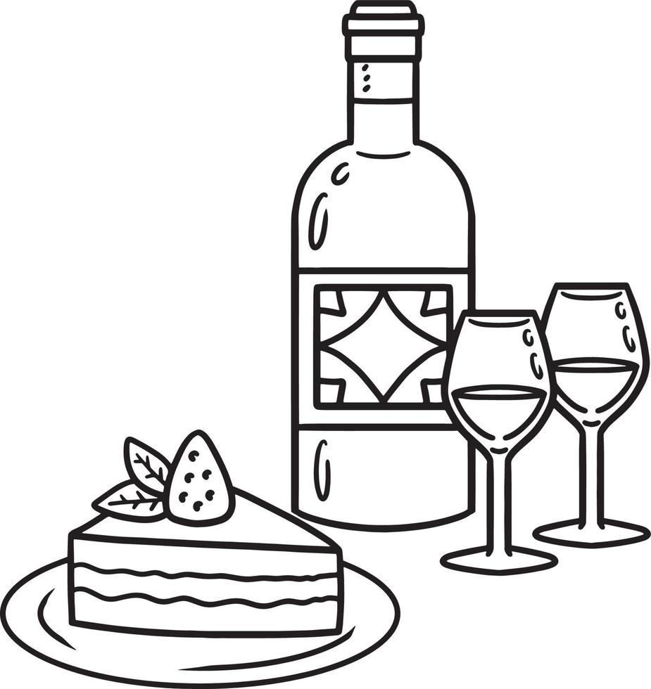 gâteau et vin coloriage isolé pour les enfants vecteur