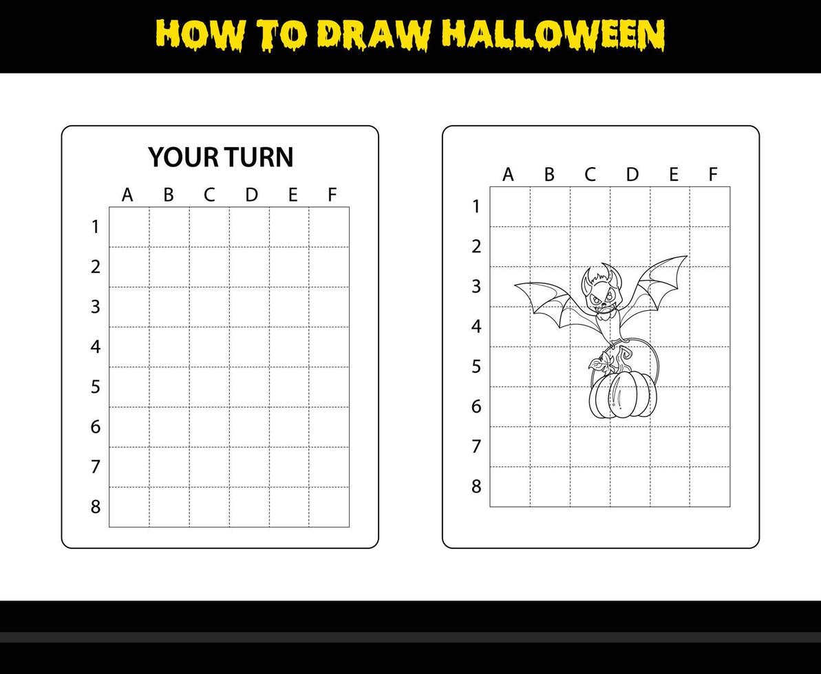 comment dessiner halloween pour les enfants. coloriage de compétences de dessin d'halloween pour les enfants. vecteur