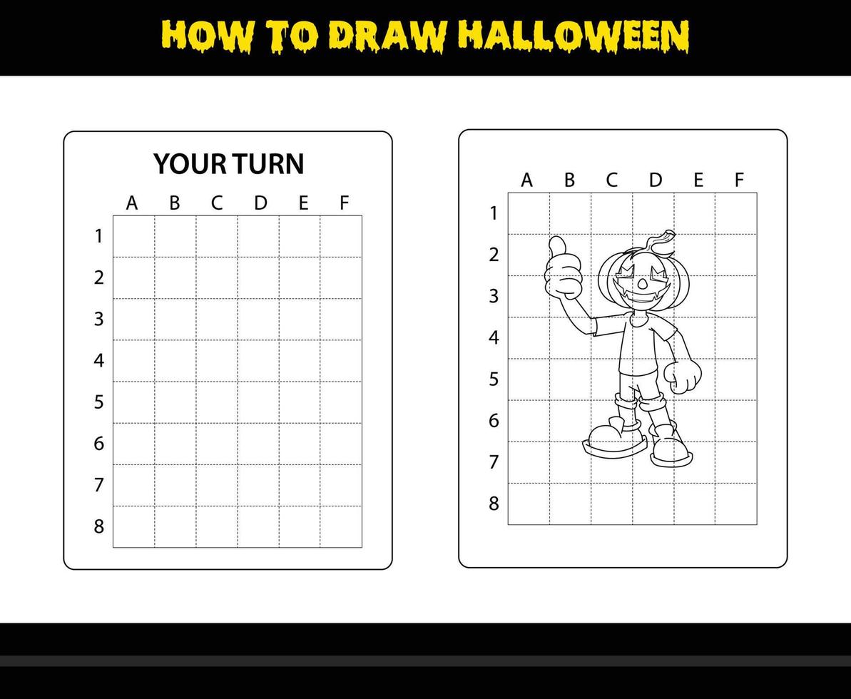 comment dessiner halloween pour les enfants. coloriage de compétences de dessin d'halloween pour les enfants. vecteur