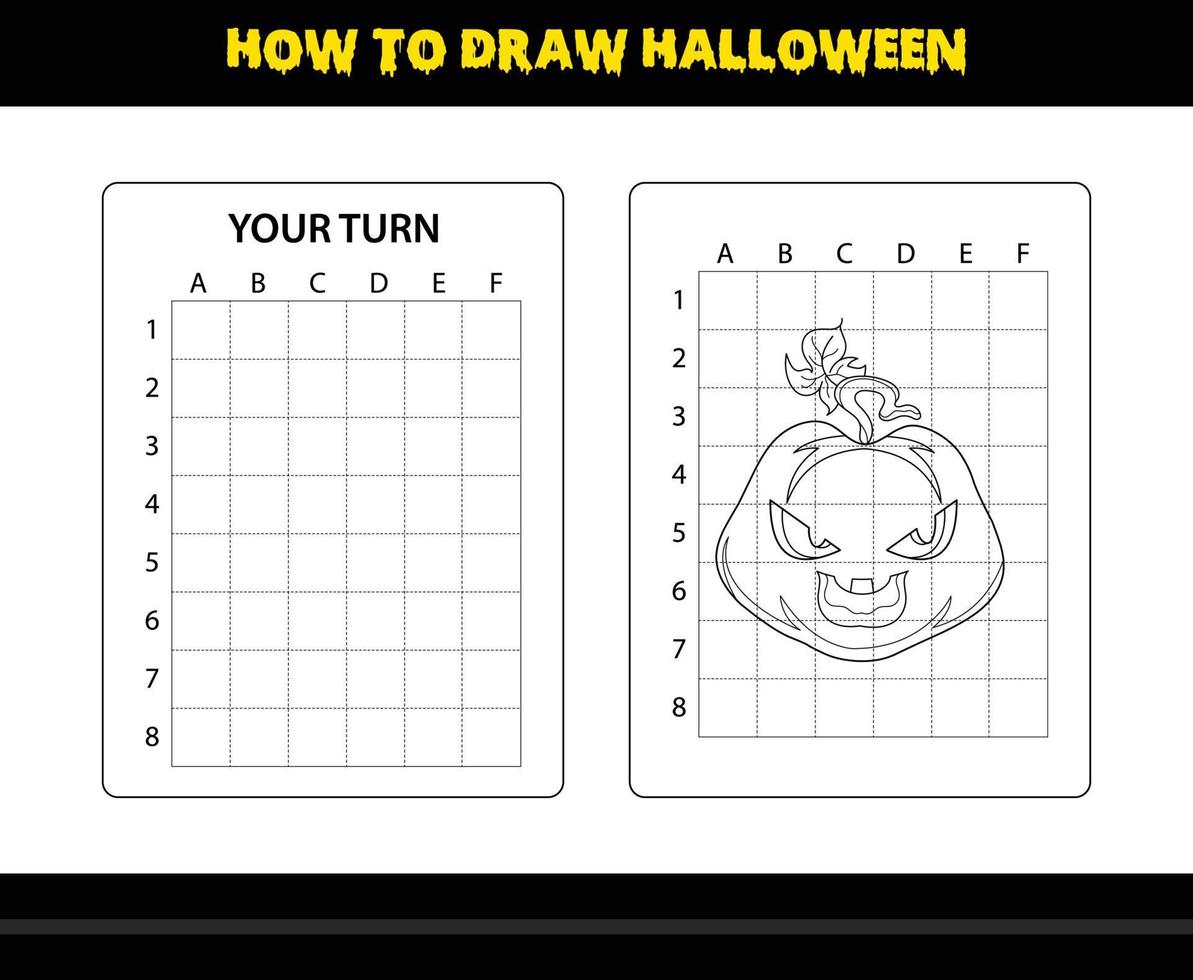 comment dessiner halloween pour les enfants. coloriage de compétences de dessin d'halloween pour les enfants. vecteur