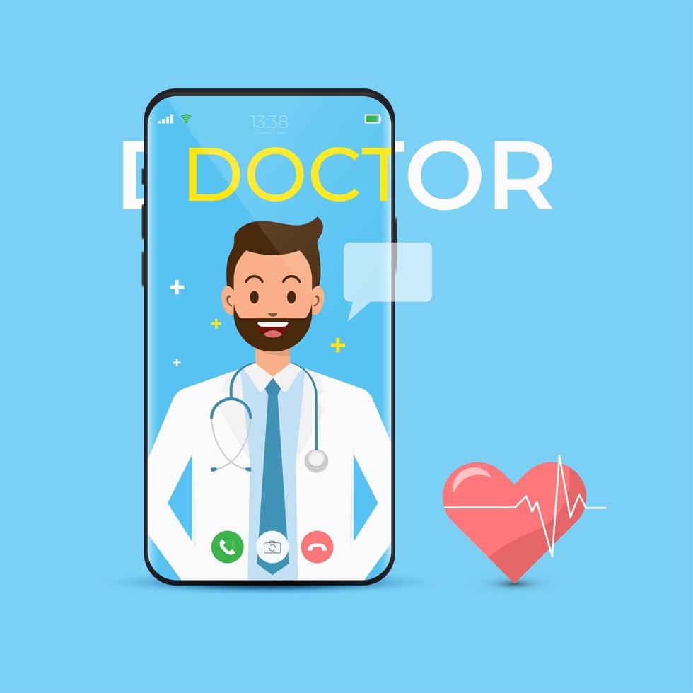 téléconsultation en ligne avec l'application médecin vecteur