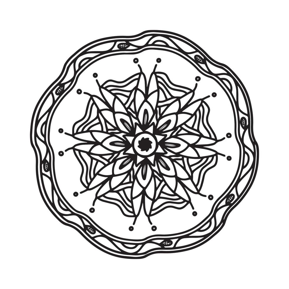 motif circulaire de mandala noir et blanc, décoré d'art de mandala bohème cool, de fleurs de henné, de rite mehndi et de symétrie monochrome. page de livre de coloriage mandal, thérapie anti-stress. vecteur