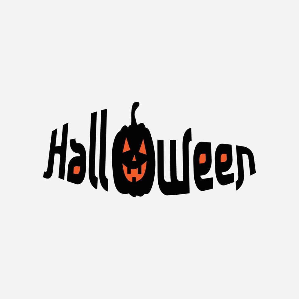 modèle de logo de titre de fête d'halloween heureux avec citrouille maléfique vecteur