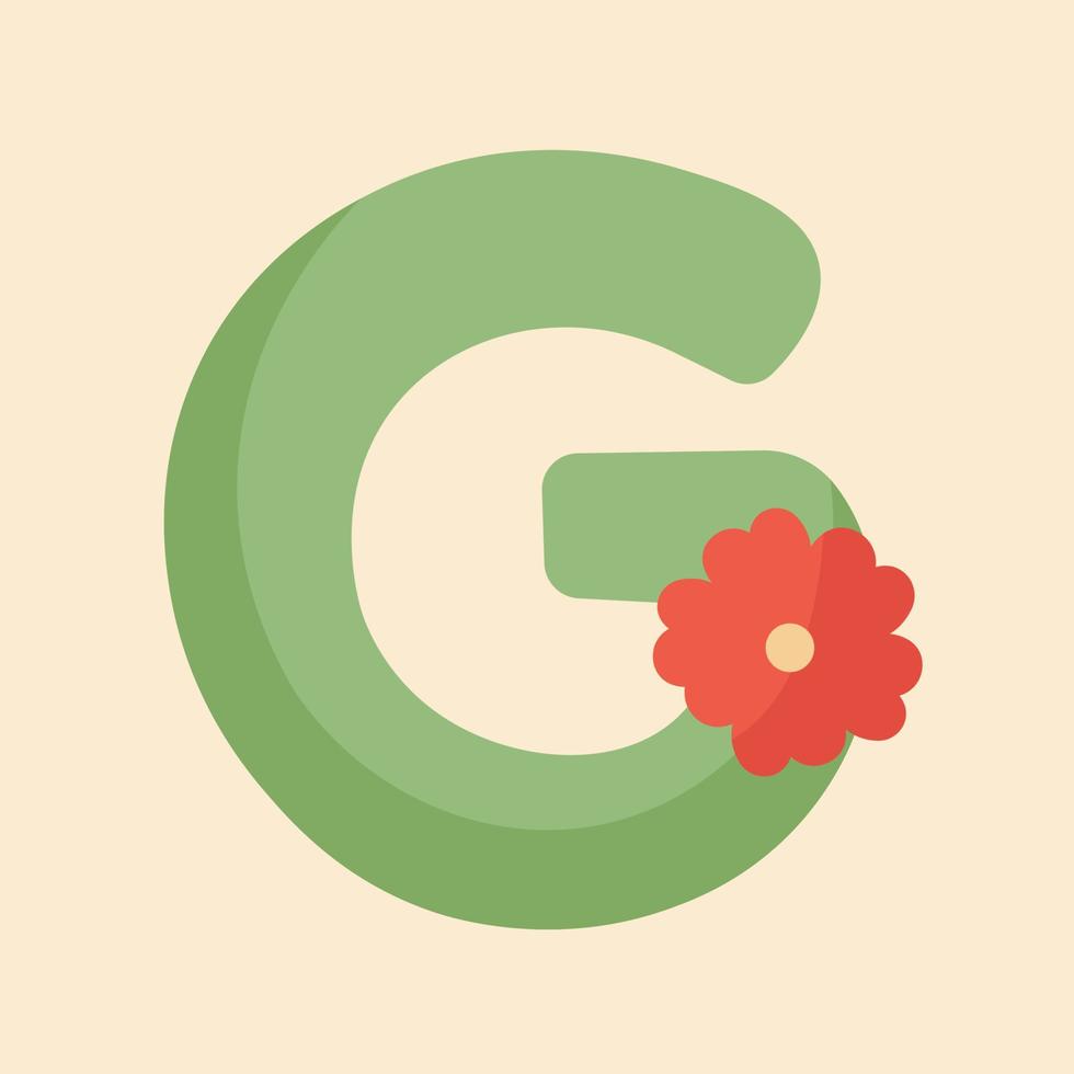 g alphabet lettre illustration couleur verte avec fleur. conception de carte postale et de carte de voeux. vecteur
