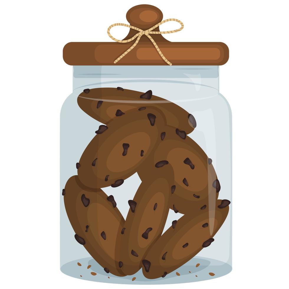 bocal en verre avec des biscuits aux gouttes de chocolat. pâtisseries en style cartoon. illustration vectorielle pour le menu de la boulangerie et les bannières alimentaires isolées sur fond blanc vecteur