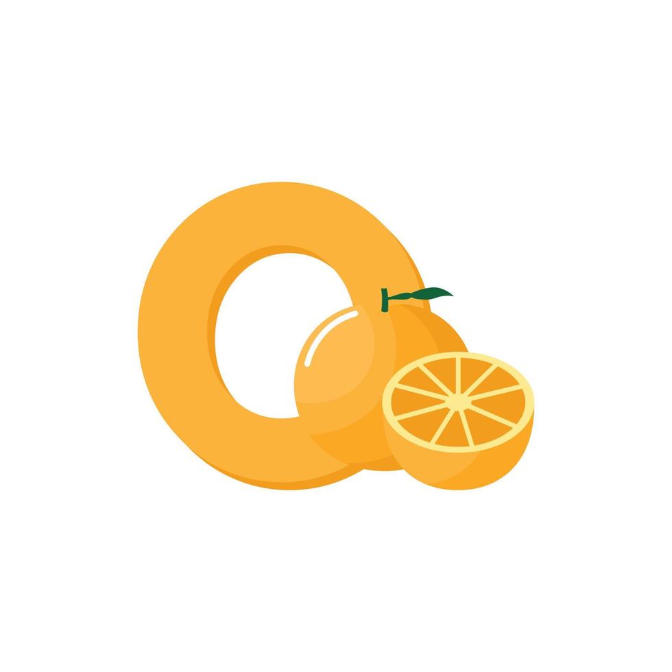 lettre o alphabet fruits orange, vecteur de clip art, illustration isolé sur fond blanc