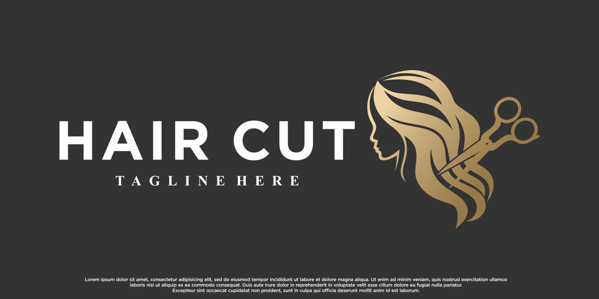 création de logo d'icône de coupe de cheveux pour les femmes avec vecteur premium de concept moderne