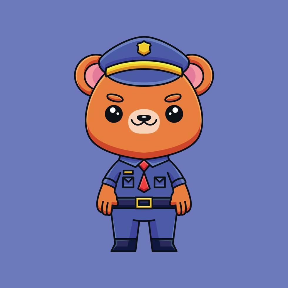 mignon police ours dessin animé doodle dessinés à la main concept vecteur kawaii icône illustration