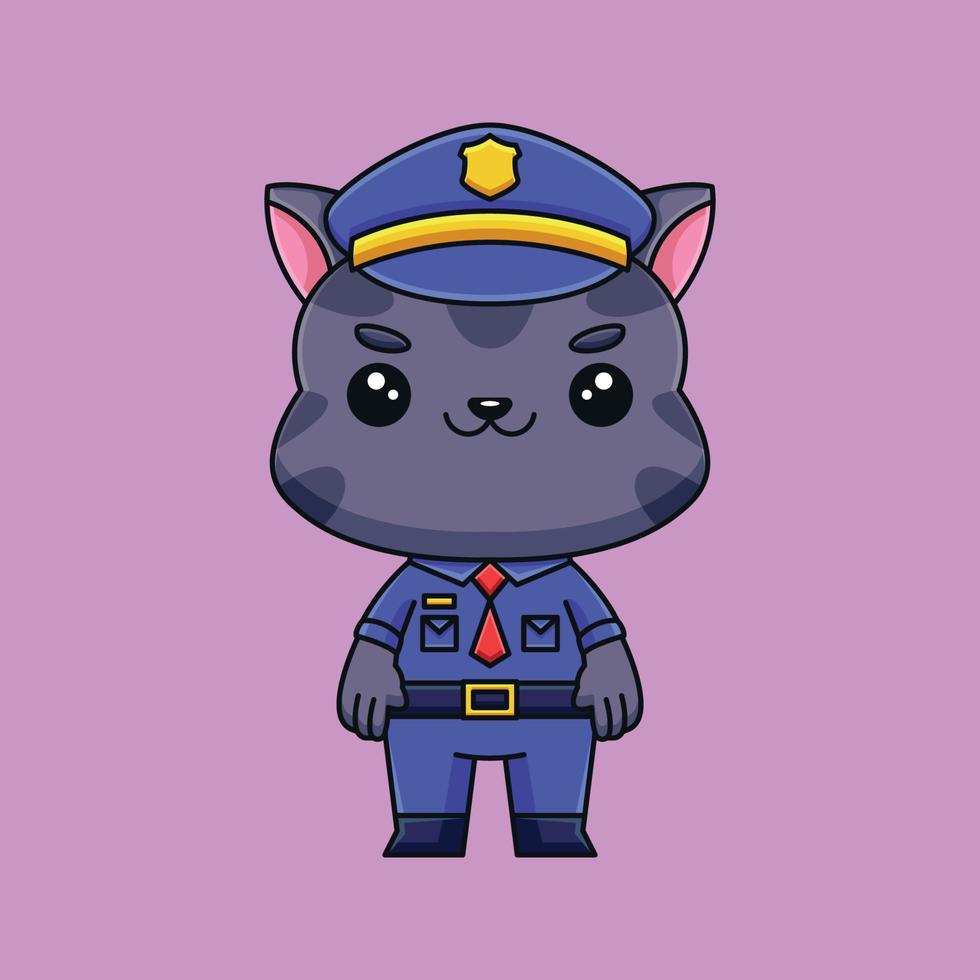 mignon chat policier dessin animé doodle dessinés à la main concept vecteur kawaii icône illustration