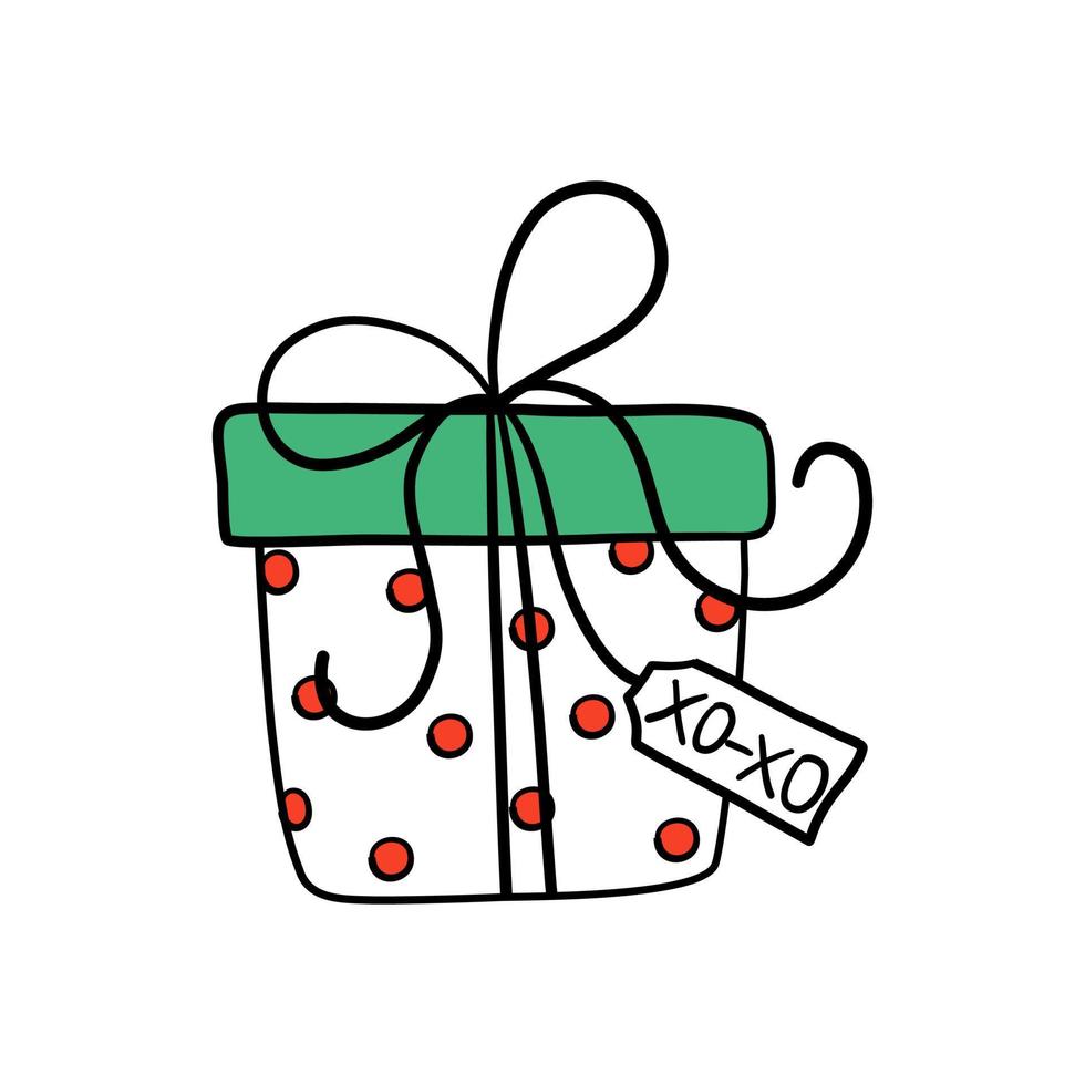 joli coffret cadeau dessiné à la main isolé sur blanc. illustration vectorielle de style doodle avec cadeau de vacances. vecteur