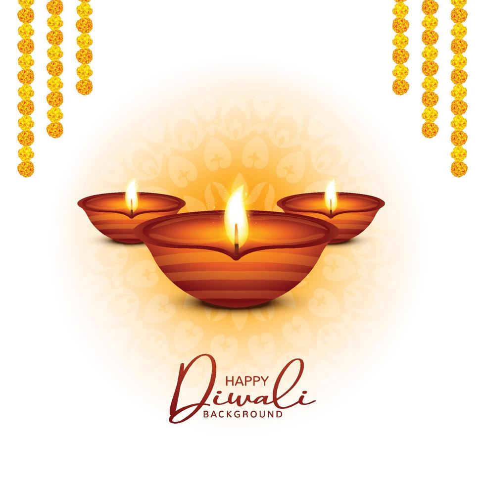 beau brillant joyeux diwali trois diya festival hindou coloré vecteur